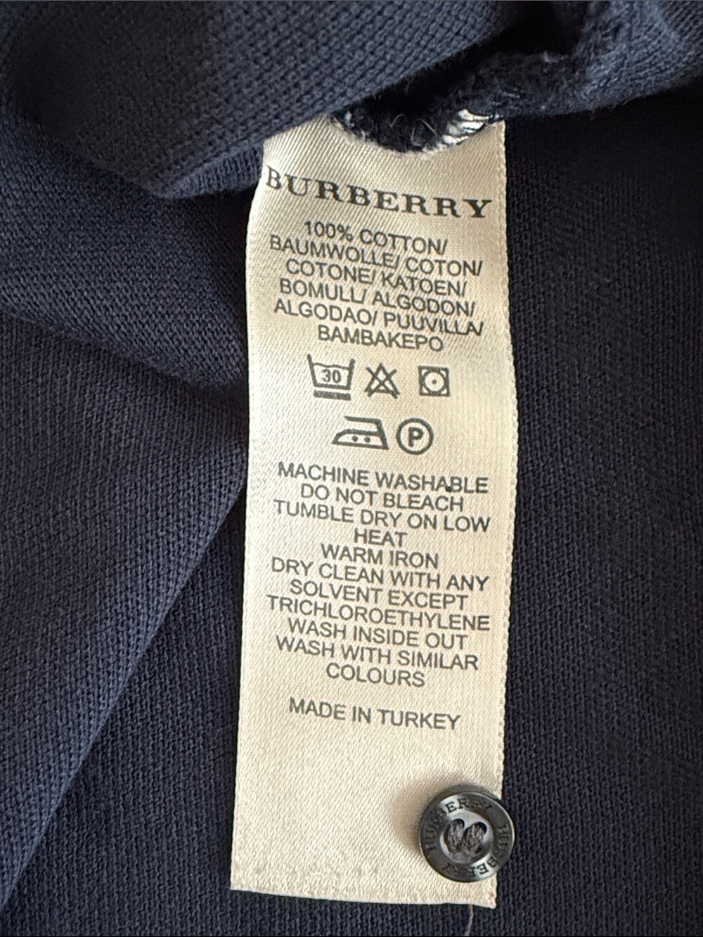 Men’s L Burberry Navy Blue Polo with Signature Placket Detail - Picture 8 of 8
